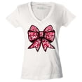 thumbnail image 1 of Shop4Ever Women's Breast Cancer Bow Slim Fit V-Neck T-Shirt Medium White, 1 of 5
