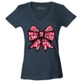thumbnail image 1 of Shop4Ever Women's Breast Cancer Bow Slim Fit V-Neck T-Shirt X-Large Charcoal, 1 of 5