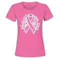 thumbnail image 1 of Shop4Ever Women's Breast Cancer Ribbon Flowers Graphic T-Shirt Small Azalea Pink, 1 of 5