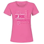 Shop4Ever Women's Breast Cancer Support Fight Ribbon Awareness Graphic T-Shirt Large Azalea Pink