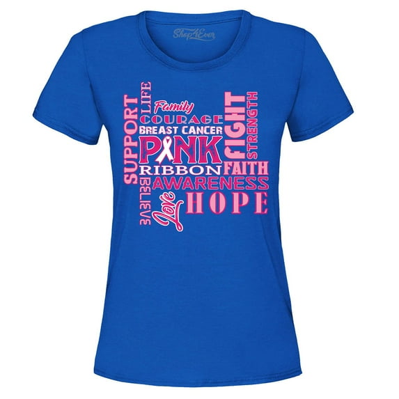 Shop4Ever Women's Breast Cancer Support Fight Ribbon Awareness Graphic T-Shirt Small Royal Blue