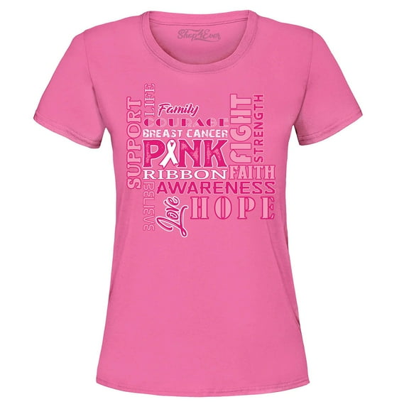 Shop4Ever Women's Breast Cancer Support Fight Ribbon Awareness Graphic T-Shirt XX-Large Azalea Pink