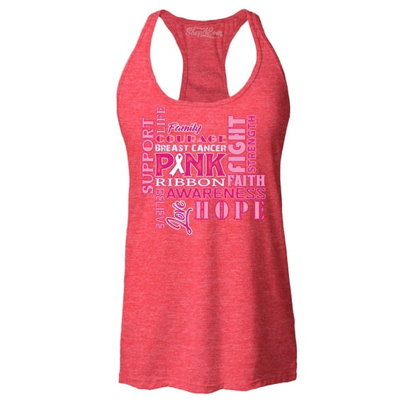 Shop4Ever Women's Breast Cancer Support Fight Ribbon Awareness Racerback Tank Top Large Red