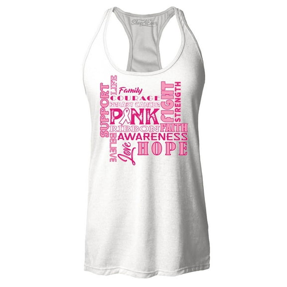 Shop4Ever Women's Breast Cancer Support Fight Ribbon Awareness Racerback Tank Top Large White