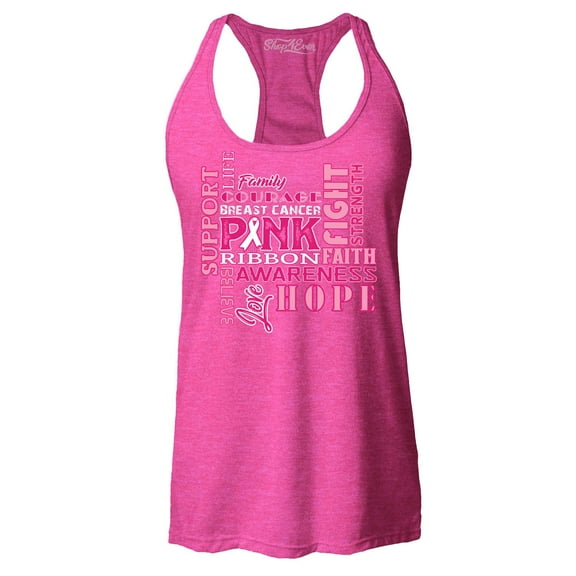 Shop4Ever Women's Breast Cancer Support Fight Ribbon Awareness Racerback Tank Top Small Fuchsia