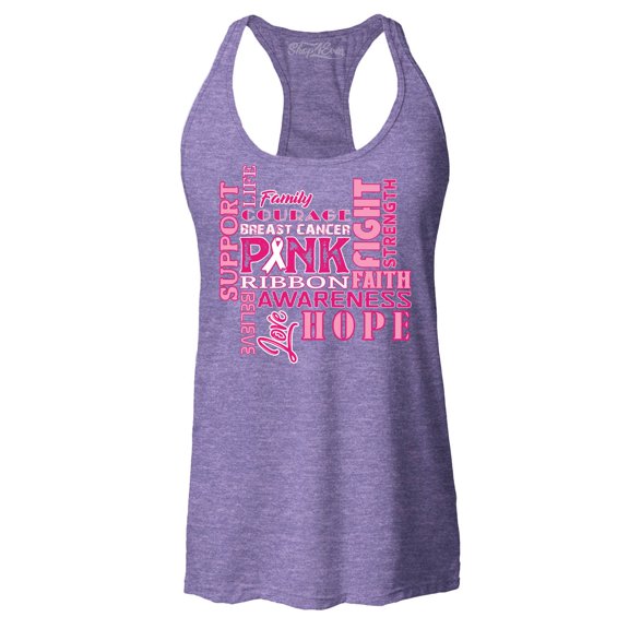 Shop4Ever Women's Breast Cancer Support Fight Ribbon Awareness Racerback Tank Top X-Large Purple
