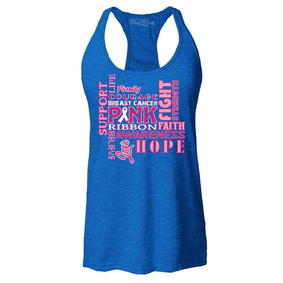Shop4Ever Women's Breast Cancer Support Fight Ribbon Awareness Racerback Tank Top X-Large Royal Blue