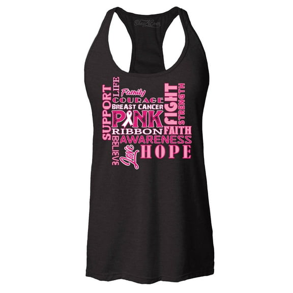 Shop4Ever Women's Breast Cancer Support Fight Ribbon Awareness Racerback Tank Top X-Small Black