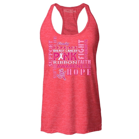 Shop4Ever Women's Breast Cancer Support Fight Ribbon Awareness Racerback Tank Top X-Small Red