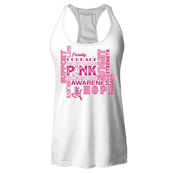 Shop4Ever Women's Breast Cancer Support Fight Ribbon Awareness Racerback Tank Top X-Small White
