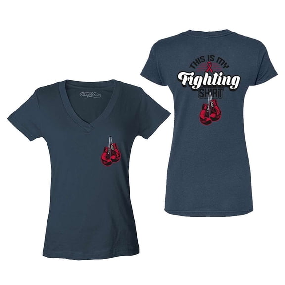 Shop4Ever Women's Breast Cancer This Is My Fighting Shirt  Slim Fit V-Neck T-Shirt Medium Charcoal