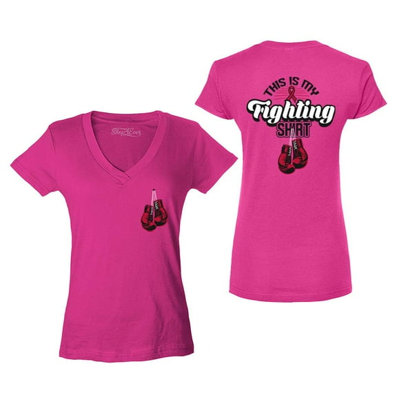 Shop4Ever Women's Breast Cancer This Is My Fighting Shirt Slim Fit V-Neck T-Shirt X-Large Pink