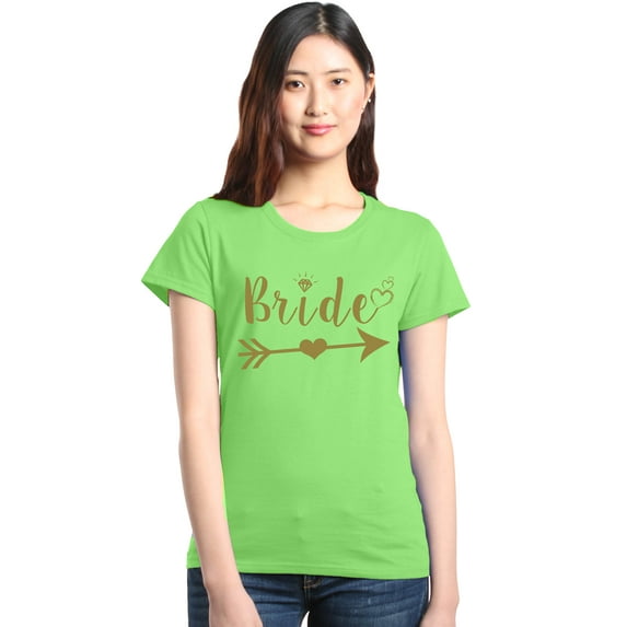 Shop4Ever Women's Bride Heart Arrow Gold Bridal Wedding Graphic T-Shirt