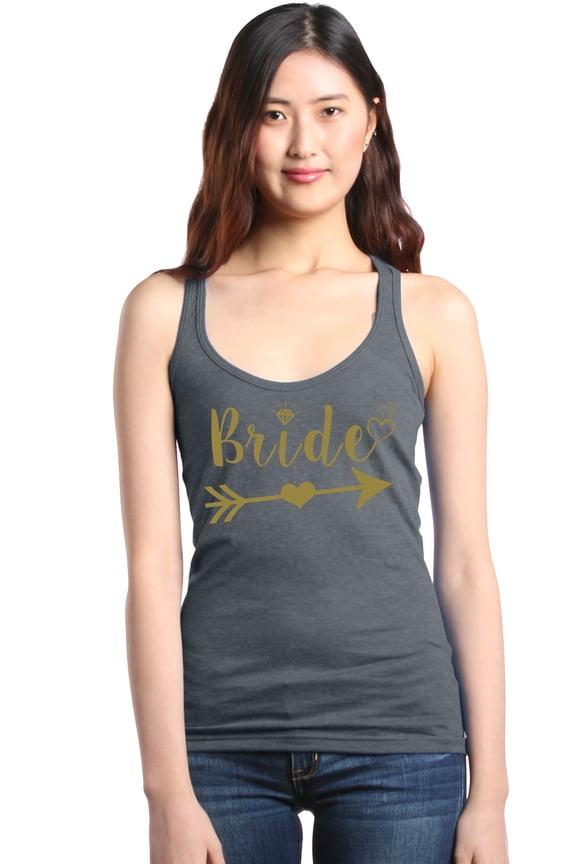 Women's Bride Heart Arrow Gold Bridal Wedding Racerback Tank Top Large Charcoal