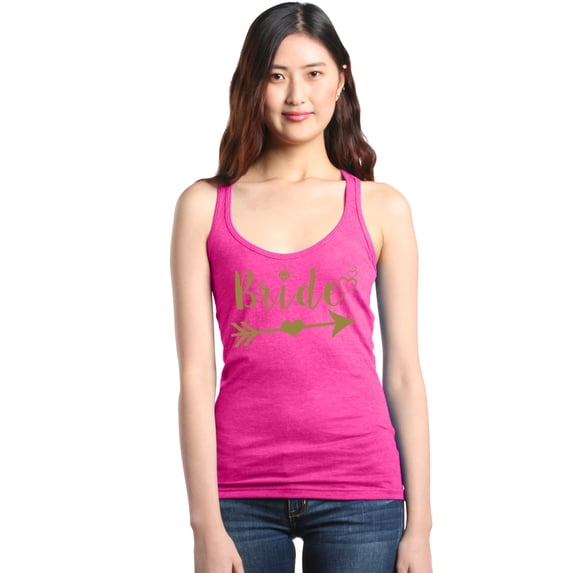 Shop4Ever Women's Bride Heart Arrow Gold Bridal Wedding Racerback Tank Top Small Fuchsia