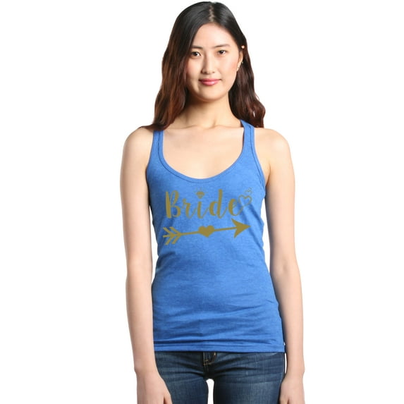 Shop4Ever Women's Bride Heart Arrow Gold Bridal Wedding Racerback Tank Top Small Royal Blue