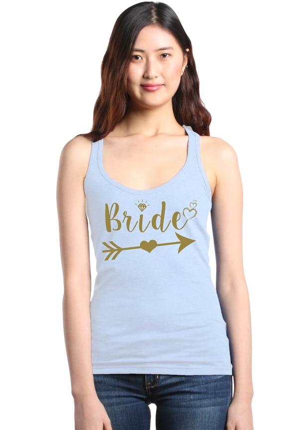 Women's Bride Heart Arrow Gold Bridal Wedding Racerback Tank Top X-Small White