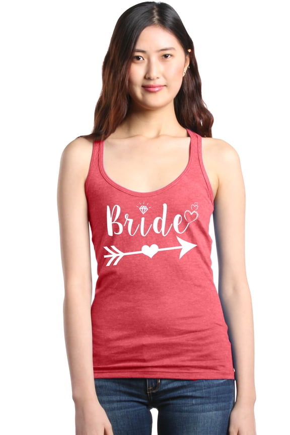Women's Bride Heart Arrow White Bridal Wedding Racerback Tank Top Medium Red