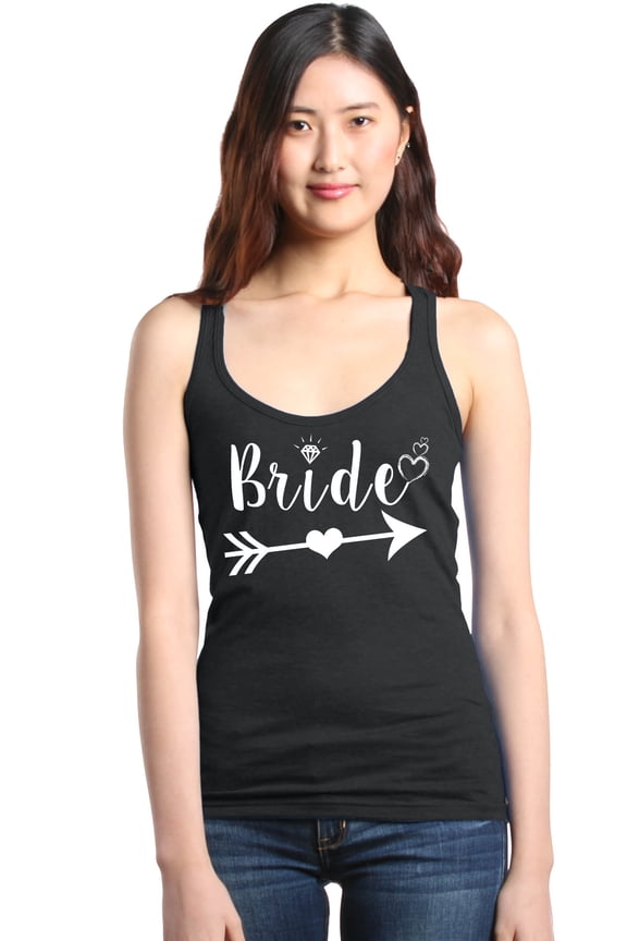 Women's Bride Heart Arrow White Bridal Wedding Racerback Tank Top Small Black