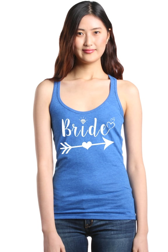 Women's Bride Heart Arrow White Bridal Wedding Racerback Tank Top Small Royal Blue