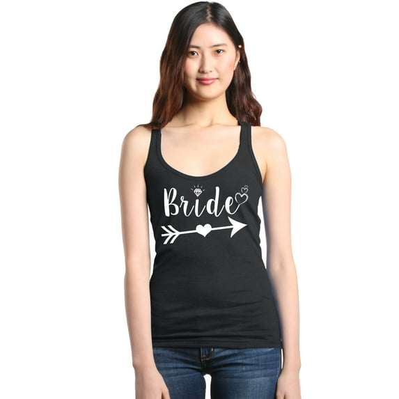 Shop4Ever Women's Bride Heart Arrow White Bridal Wedding Racerback Tank Top X-Large Black