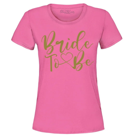 Shop4Ever Women's Bride To Be Gold Heart Wedding Graphic T-Shirt Large Azalea Pink