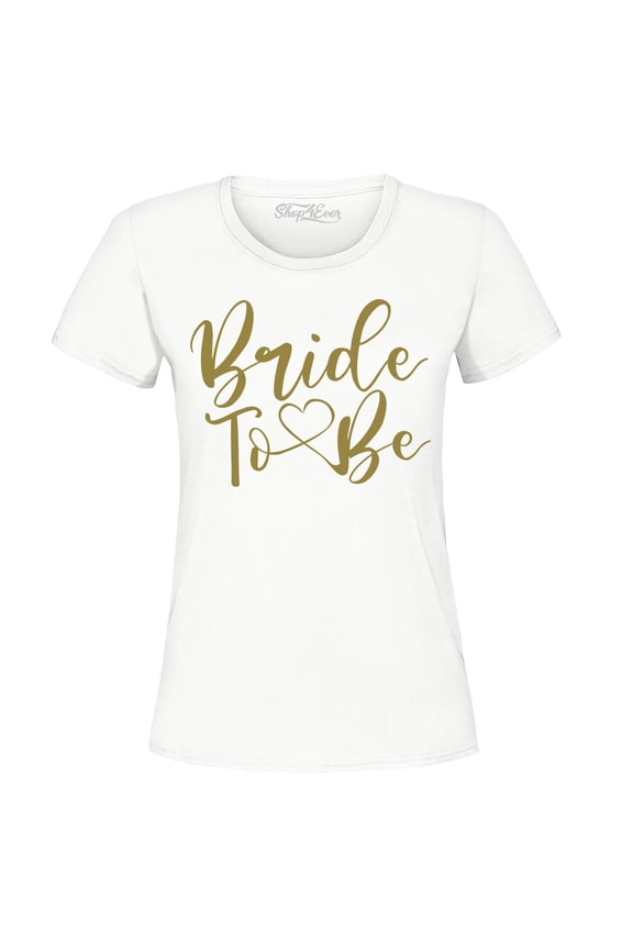 Women's Bride To Be Gold Heart Wedding Graphic T-Shirt Medium White