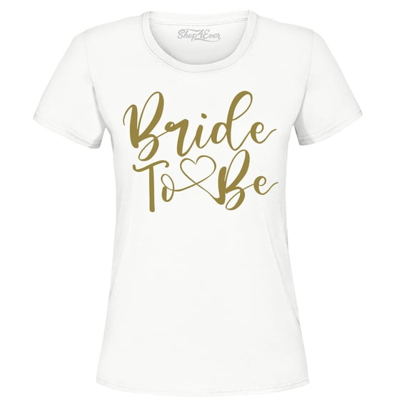 Shop4Ever Women's Bride To Be Gold Heart Wedding Graphic T-Shirt X-Large White