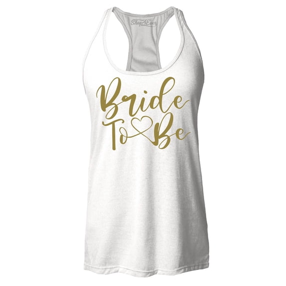 Shop4Ever Women's Bride To Be Gold Heart Wedding Racerback Tank Top Large White