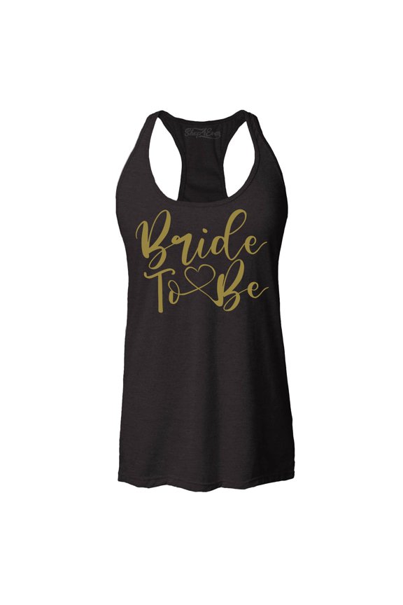 Women's Bride To Be Gold Heart Wedding Racerback Tank Top Medium Black