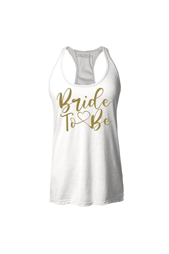 Women's Bride To Be Gold Heart Wedding Racerback Tank Top Medium White