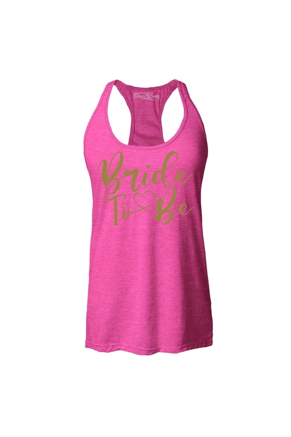 Women's Bride To Be Gold Heart Wedding Racerback Tank Top Small Fuchsia
