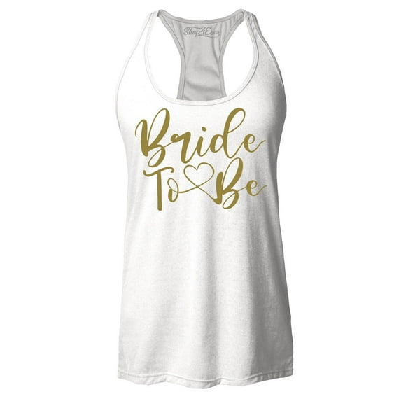 Shop4Ever Women's Bride To Be Gold Heart Wedding Racerback Tank Top X-Large White