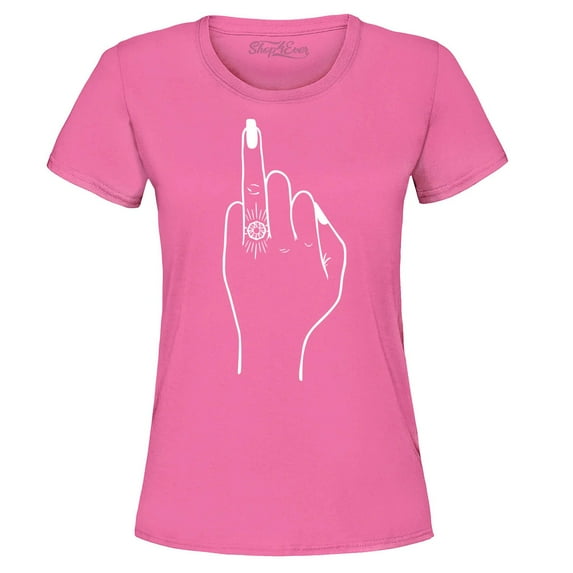 Shop4Ever Women's Bride's Wedding Ring Finger Engagement Graphic T-Shirt Small Azalea Pink