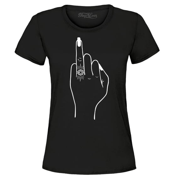 Shop4Ever Women's Bride's Wedding Ring Finger Engagement Graphic T-Shirt XXX-Large Black