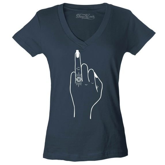 Shop4Ever Women's Bride's Wedding Ring Finger Engagement Slim Fit V-Neck T-Shirt Large Charcoal
