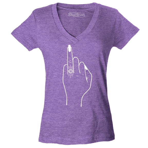 Shop4Ever Women's Bride's Wedding Ring Finger Engagement Slim Fit V-Neck T-Shirt Large Heather Purple