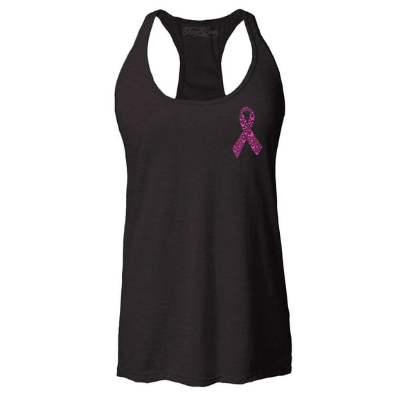 Shop4Ever Women's Butterfly Ribbon - Breast Cancer Awareness_Bright Pink Pocket Size Racerback Tank Top XX-Large Black
