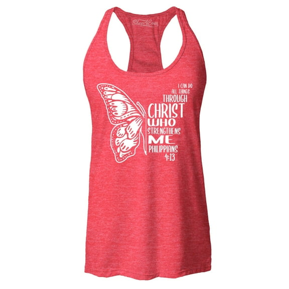 Shop4Ever Women's Butterfly Verse I Can Do All Things Through Christ Racerback Tank Top Medium Red