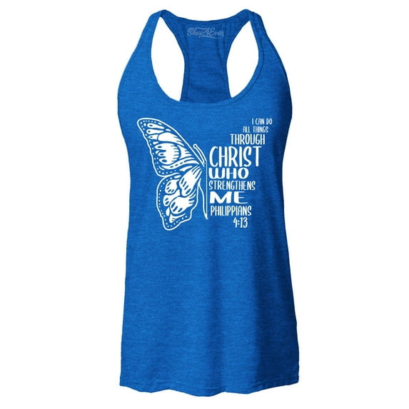 Shop4Ever Women's Butterfly Verse I Can Do All Things Through Christ Racerback Tank Top XX-Large Royal Blue