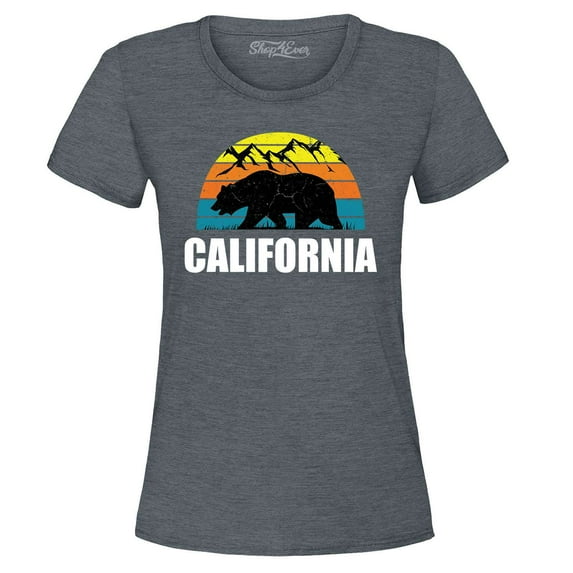 Shop4Ever Women's California State Bear Mountains Retro Horizon Graphic T-Shirt Small Dark Heather