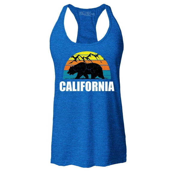 Shop4Ever Women's California State Bear Mountains Retro Horizon Racerback Tank Top Medium Royal Blue