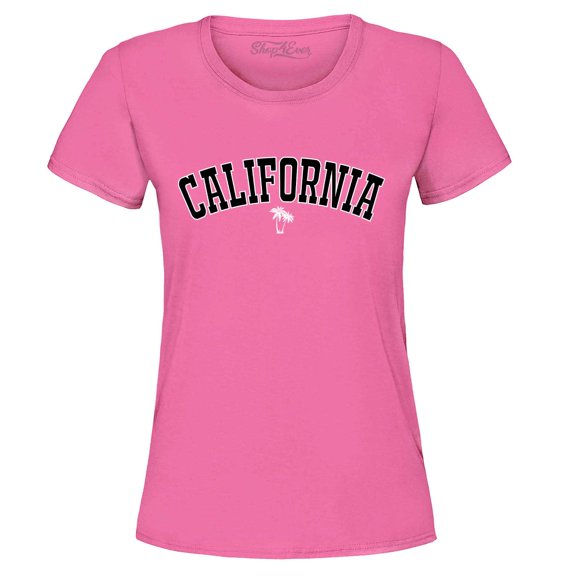 Shop4Ever Women's California State Letter Print Palm Tree Graphic T-Shirt X-Large Azalea Pink