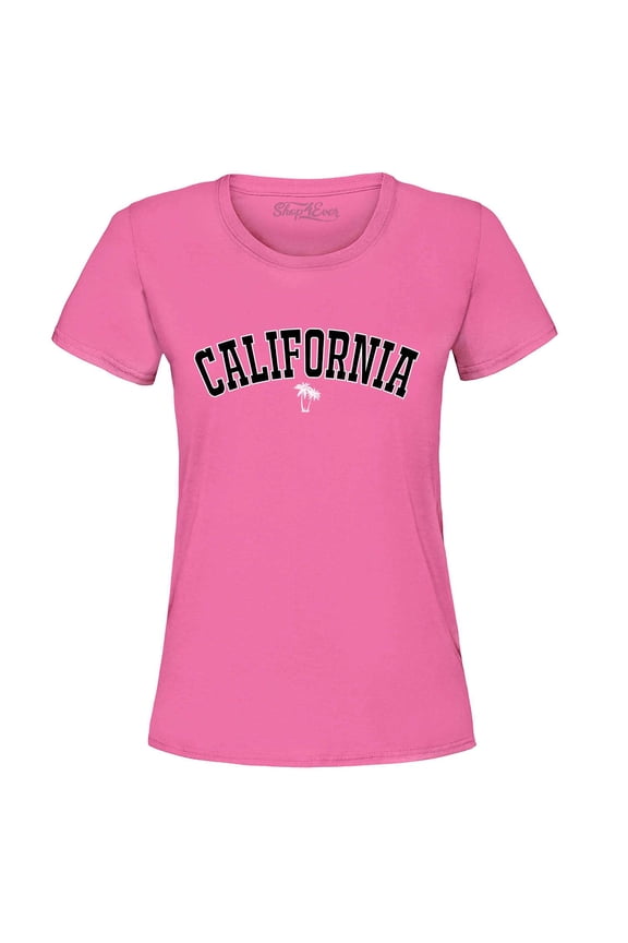 Women's California State Letter Print Palm Tree Graphic T-Shirt X-Large Azalea Pink