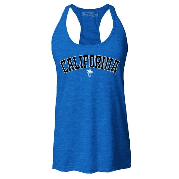 Shop4Ever Women's California State Letter Print Palm Tree Racerback Tank Top Medium Royal Blue