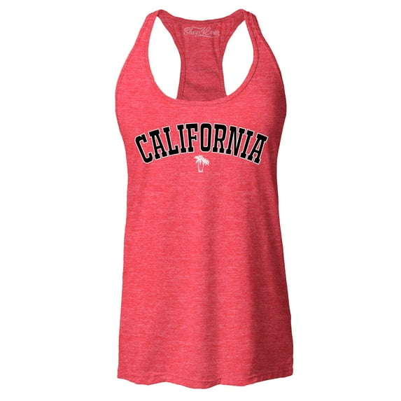 Shop4Ever Women's California State Letter Print Palm Tree Racerback Tank Top XX-Large Red