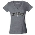 thumbnail image 1 of Shop4Ever Women's California State Letter Print Palm Tree Slim Fit V-Neck T-Shirt Large Heather Charcoal, 1 of 5