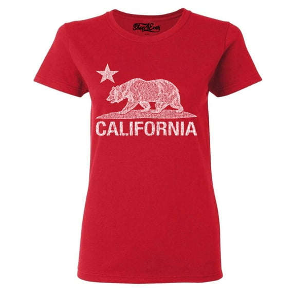 Shop4Ever Women's California Vintage Bear Graphic T-Shirt Large Red