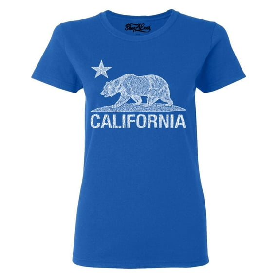 Shop4Ever Women's California Vintage Bear Graphic T-Shirt Large Royal Blue