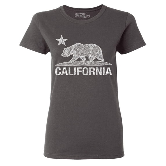 Shop4Ever Women's California Vintage Bear Graphic T-Shirt Small Charcoal